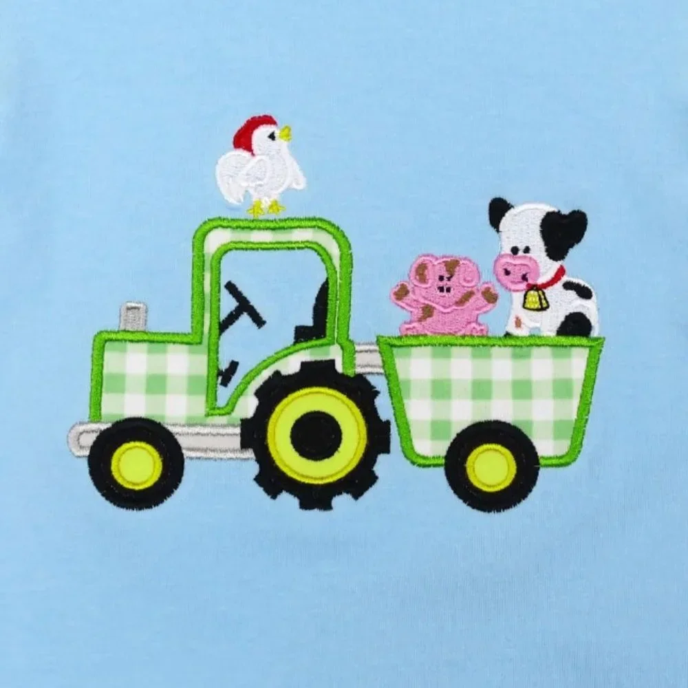 Boutique Farm Tractor Cow Girls Ruffle Shorts Outfit Set